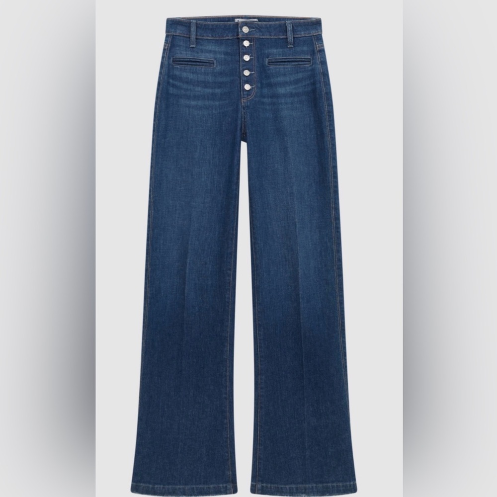 PAIGE Leenah Button-Front Wide Leg Jeans in Deep Indigo